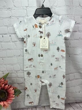NWT elegant baby 3-6M organic cotton romper farm barnyard animal theme unisex